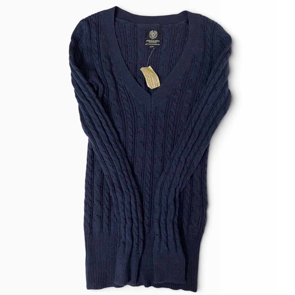 American Eagle Cable Knit Sweater Womens Small Navy Blue